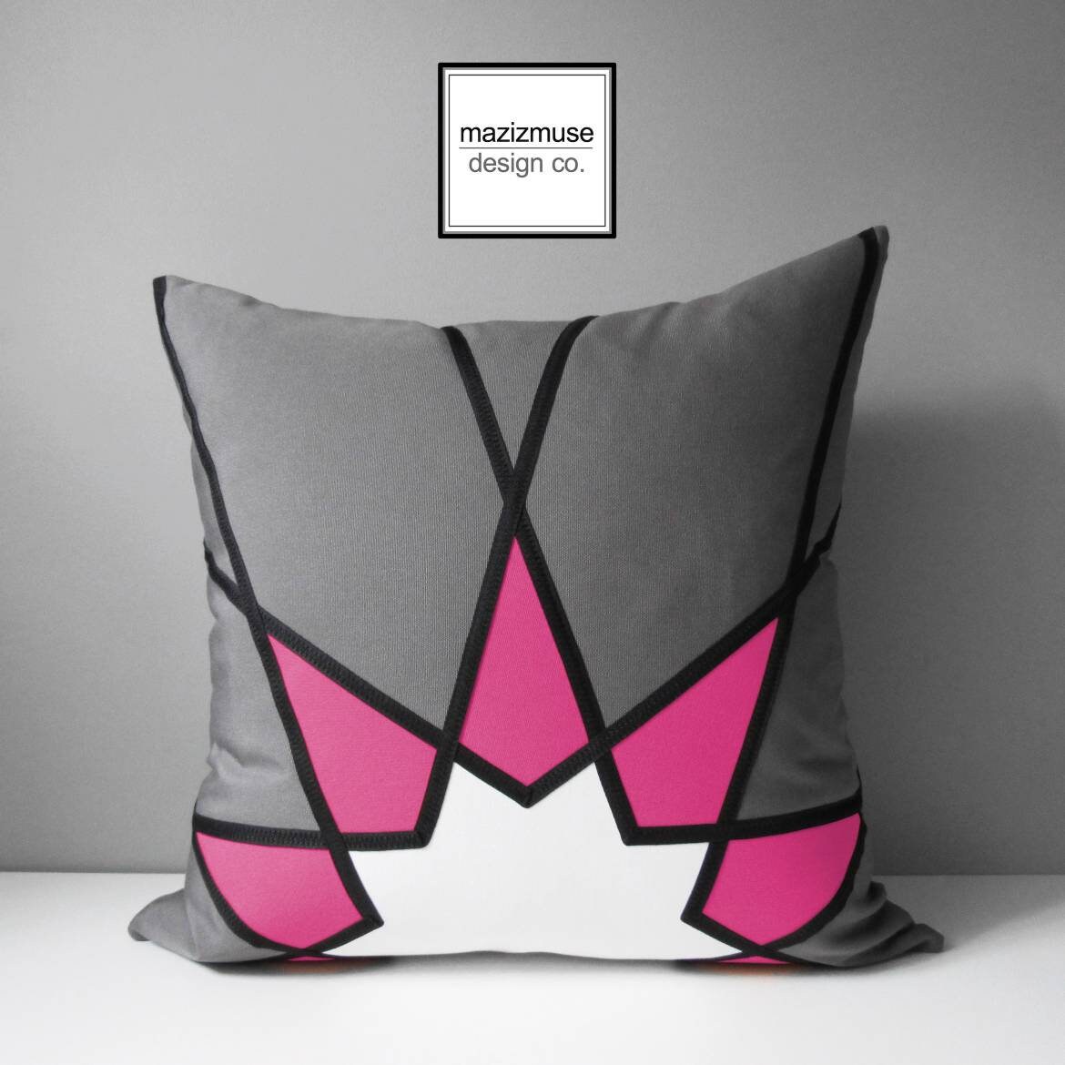 Modern Grey & True Blue Sunbrella Outdoor Pillow Cover, Geometric Cushions