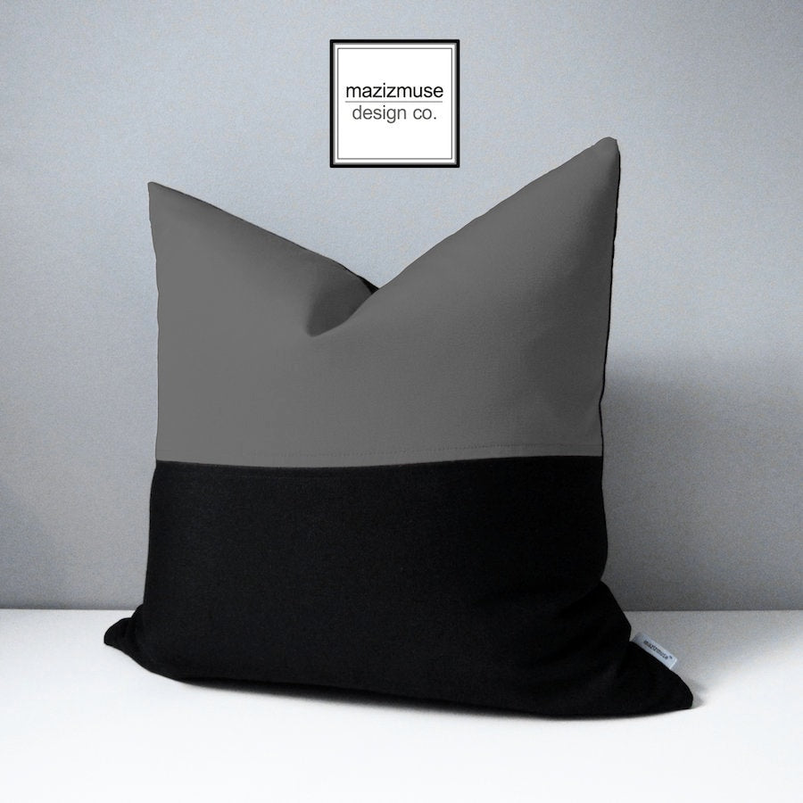 Modern Black & Royal Blue Outdoor Pillow Cover, Decorative Color Block Pillow Cover, Black and True Blue Sunbrella Cushion Cover, Mazizmuse