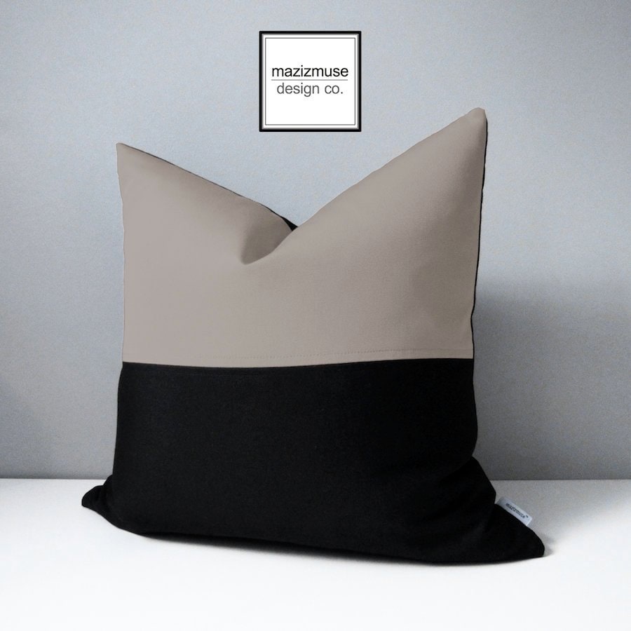 Modern Black & Royal Blue Outdoor Pillow Cover, Decorative Color Block Pillow Cover, Black and True Blue Sunbrella Cushion Cover, Mazizmuse