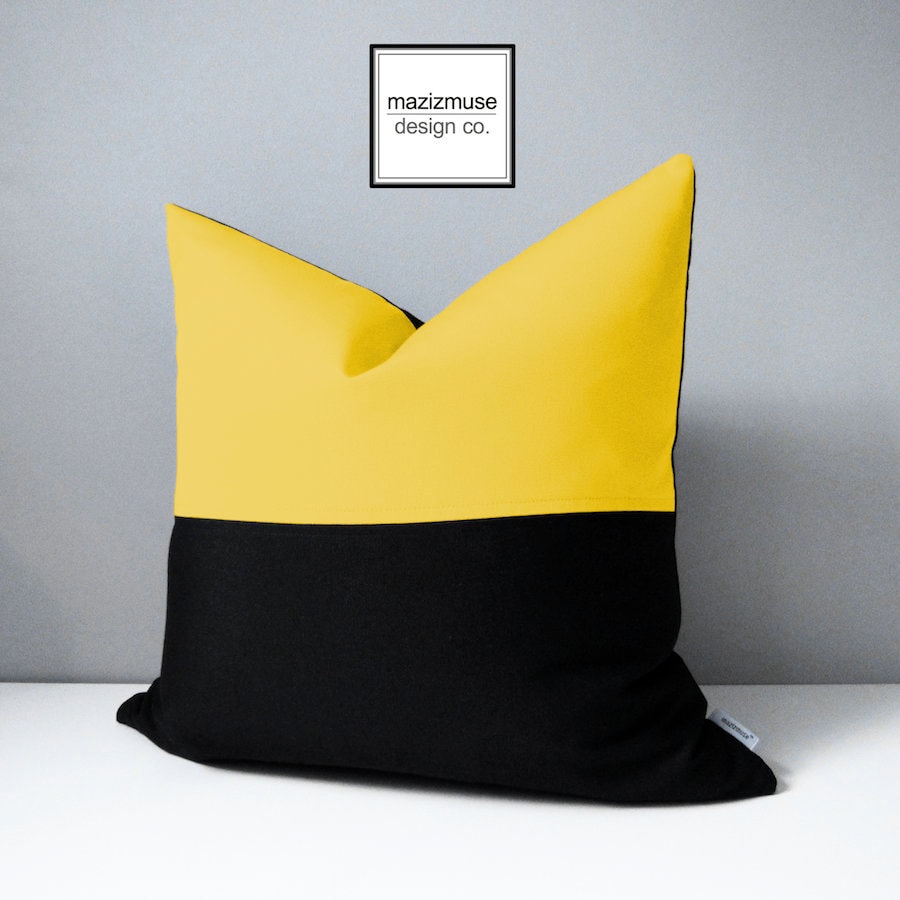 Modern Black & Royal Blue Outdoor Pillow Cover, Decorative Color Block Pillow Cover, Black and True Blue Sunbrella Cushion Cover, Mazizmuse