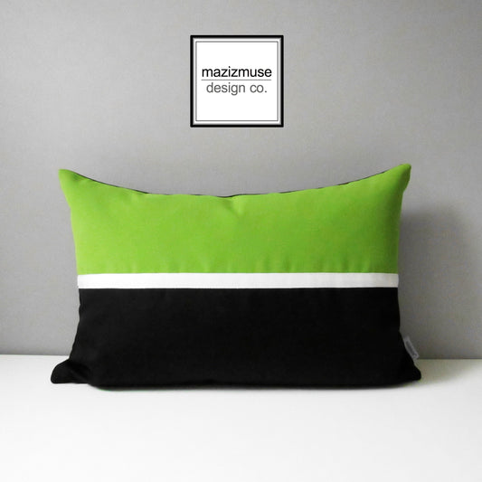 Lime Green & Black Outdoor Pillow Cover, Modern Sunbrella Cushion Cover