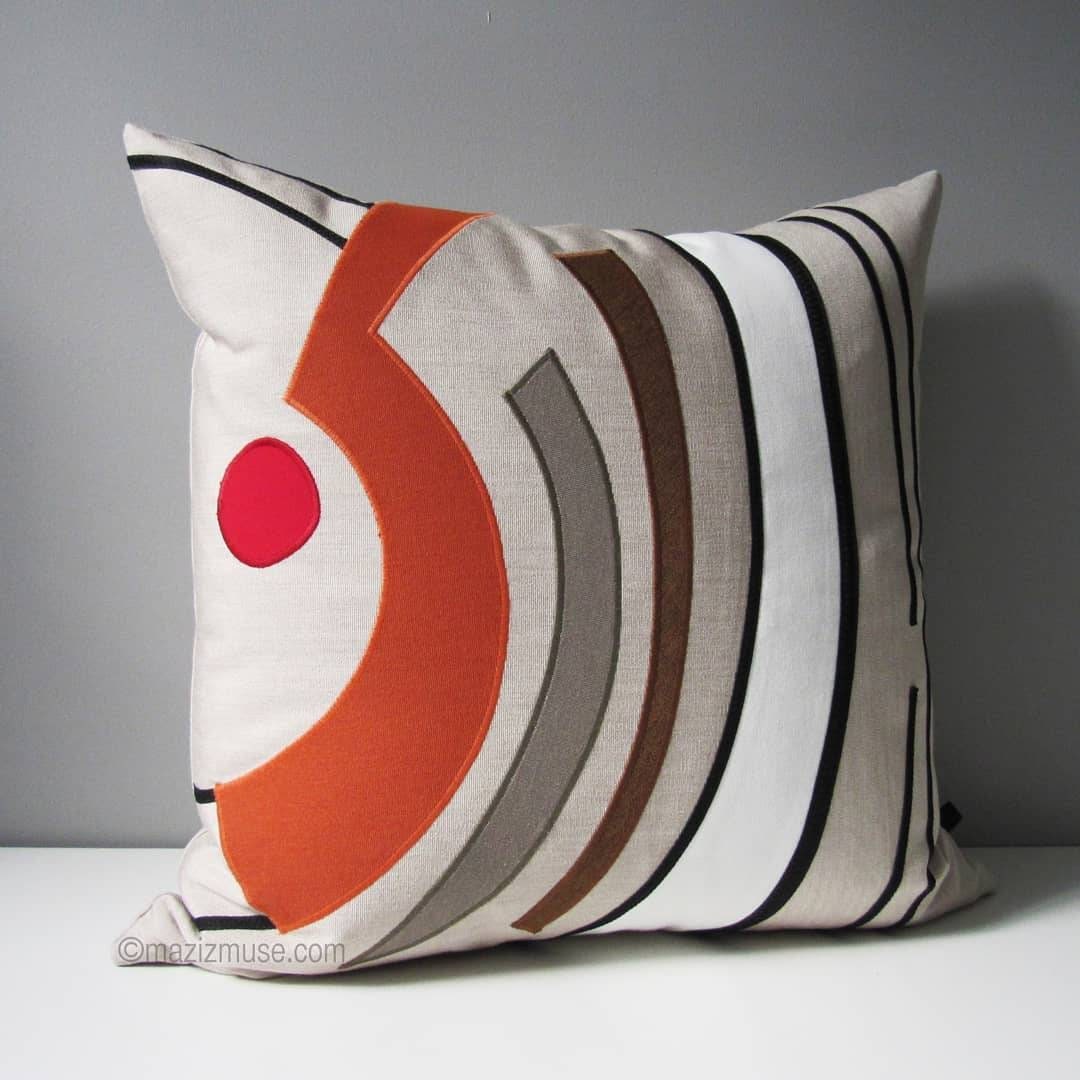 Decorative Abstract Sunbrella Pillow, Mid Century Modern Outdoor Cushion