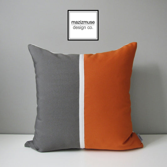 Orange & Grey Outdoor Sunbrella Pillow Cover, Mid Century Modern Cushion Cover
