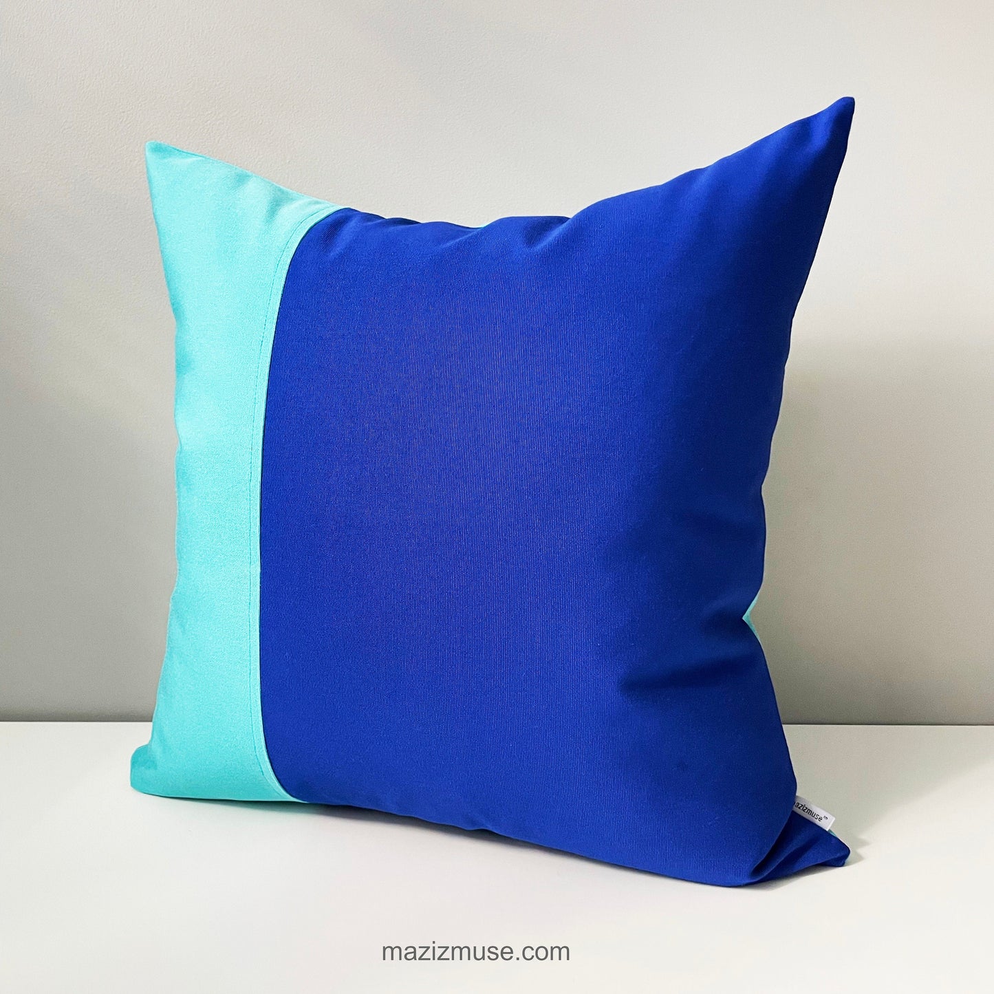 Royal Blue & Aruba Outdoor Pillow Cover, Modern Color Block Pillow Cover, Decorative Turquoise Blue Sunbrella Cushion Cover, Mazizmuse