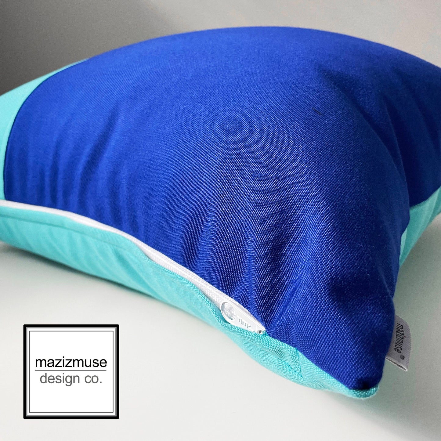 Royal Blue & Aruba Outdoor Pillow Cover, Modern Color Block Pillow Cover, Decorative Turquoise Blue Sunbrella Cushion Cover, Mazizmuse