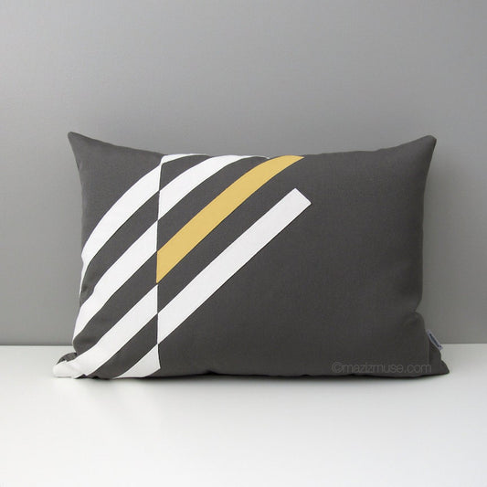 Geometric Grey, White & Buttercup Yellow Sunbrella Outdoor Pillow Cover