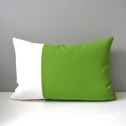 Modern Lime Green & White Outdoor Pillow Cover, Decorative Macaw Sunbrella Cushion Cover