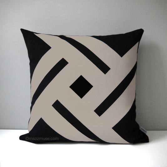 Black & Taupe Outdoor Pillow Cover, Geometric Sunbrella Cushion Cover