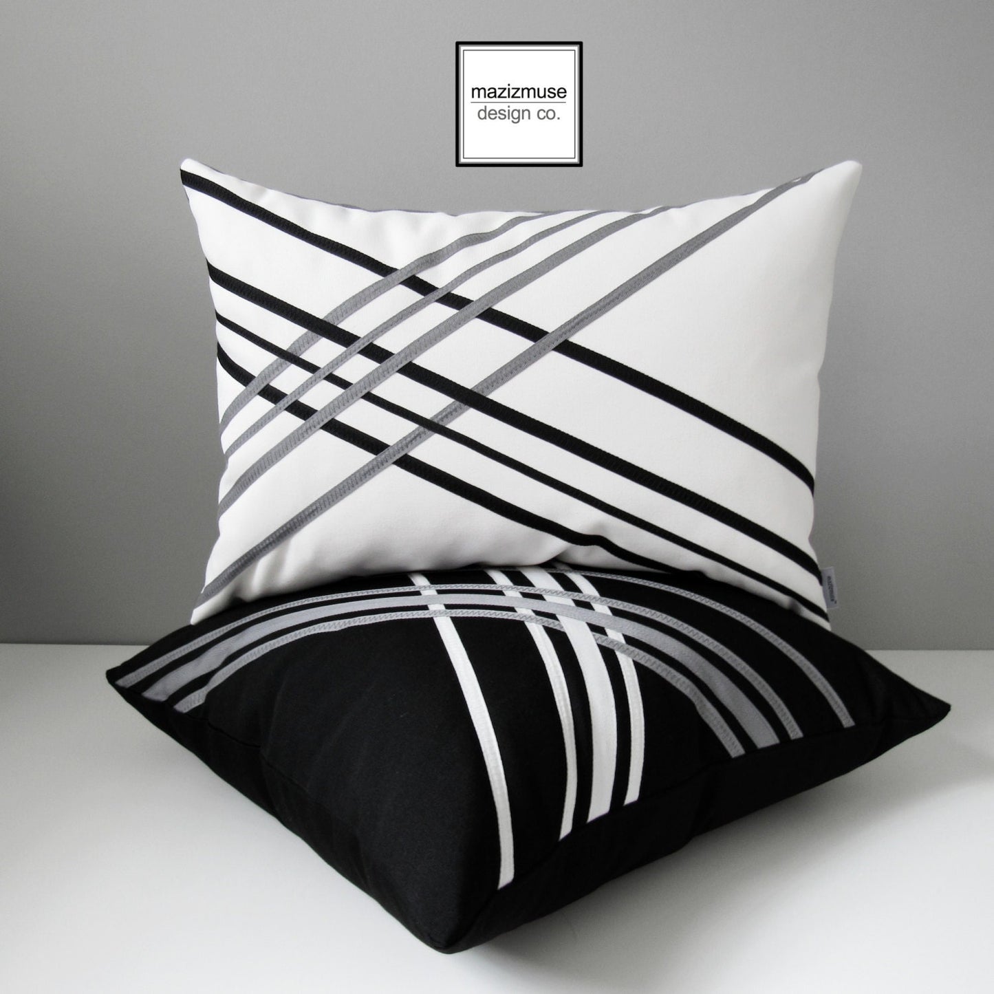 White & Black Sunbrella® Outdoor Pillow Cover, Decorative Cushion Cover
