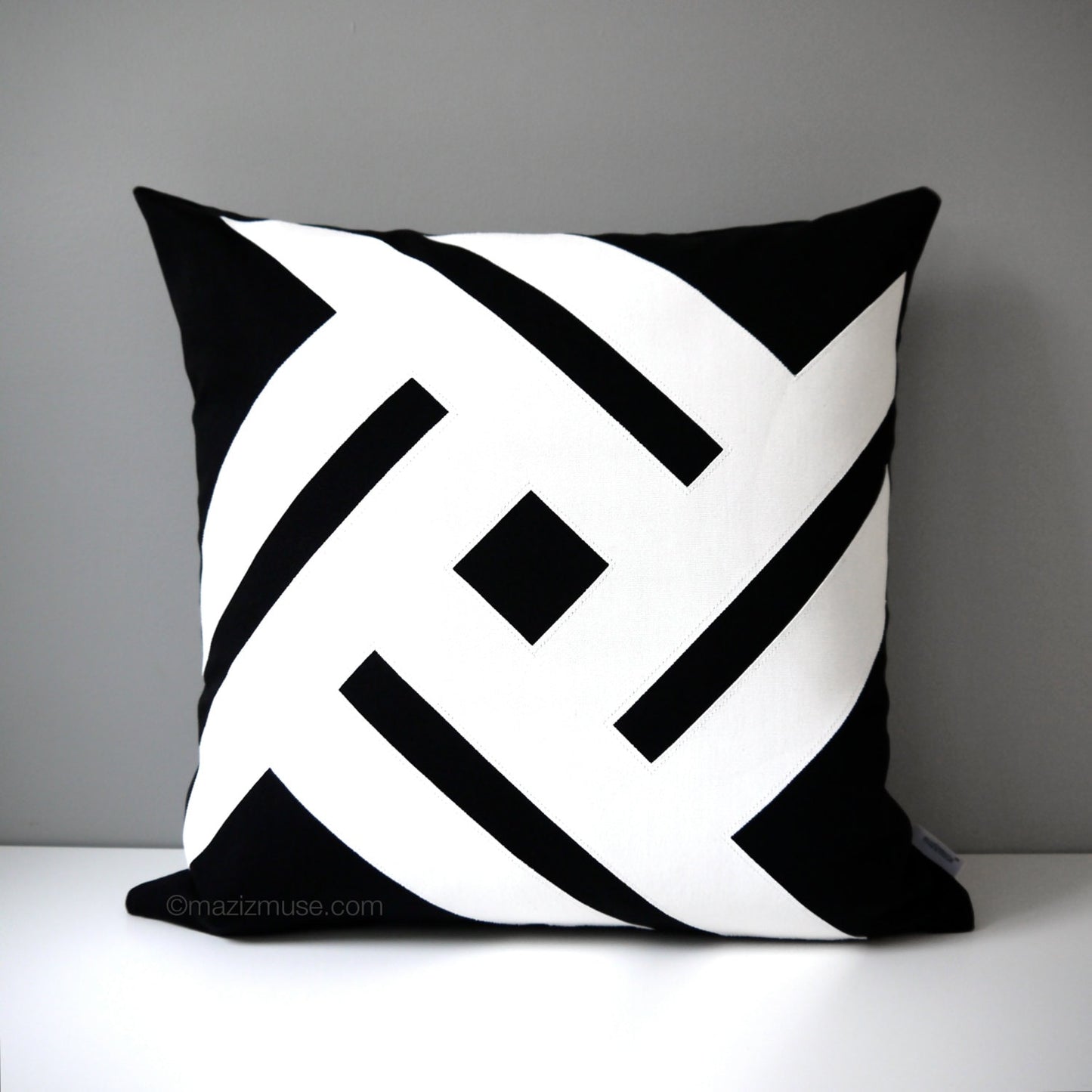 Black & White Outdoor Sunbrella Pillow Cover, Modern Geometric Pinwheel Cushion
