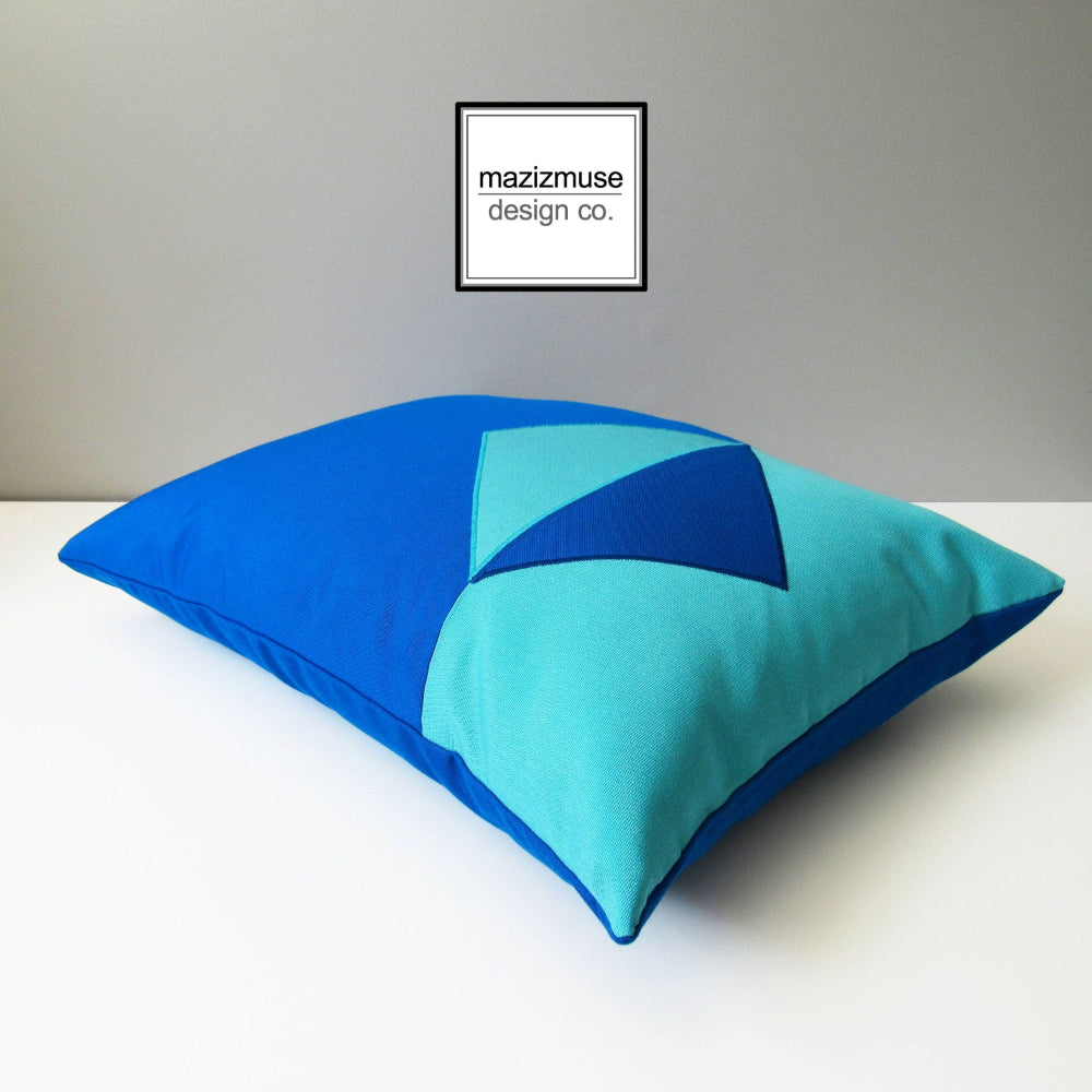 pacific blue sunbrella outdoor cushion with aruba geometric design