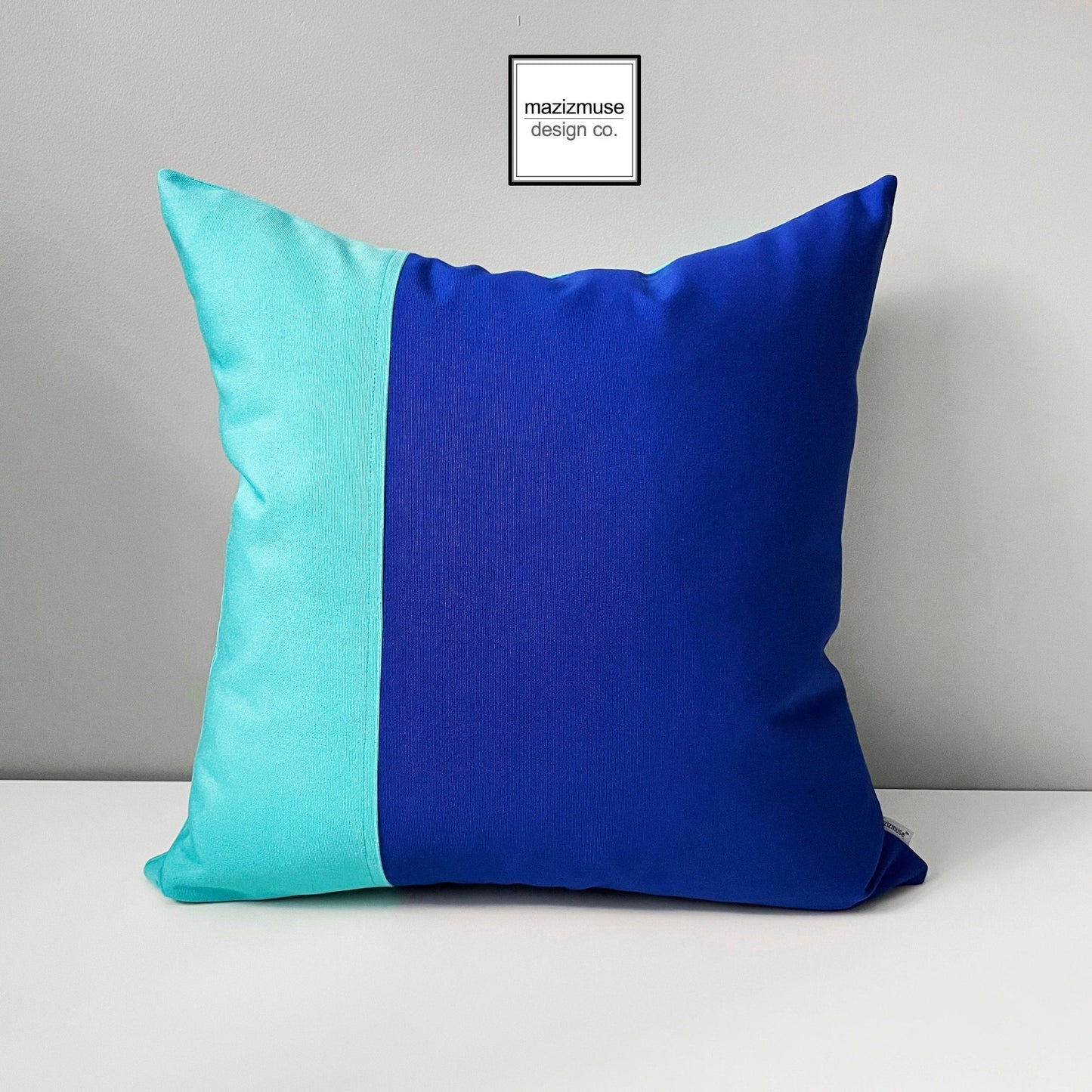 Royal Blue & Aruba Outdoor Pillow Cover, Modern Color Block Pillow Cover, Decorative Turquoise Blue Sunbrella Cushion Cover, Mazizmuse