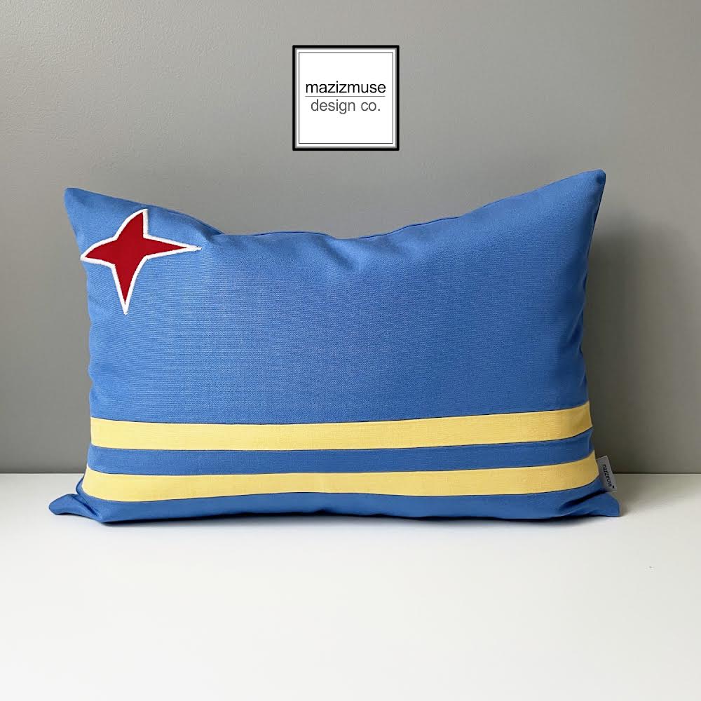 Aruba Flag Sunbrella Cushion Cover, Arubian Flag Pillow Cover by Mazizmuse