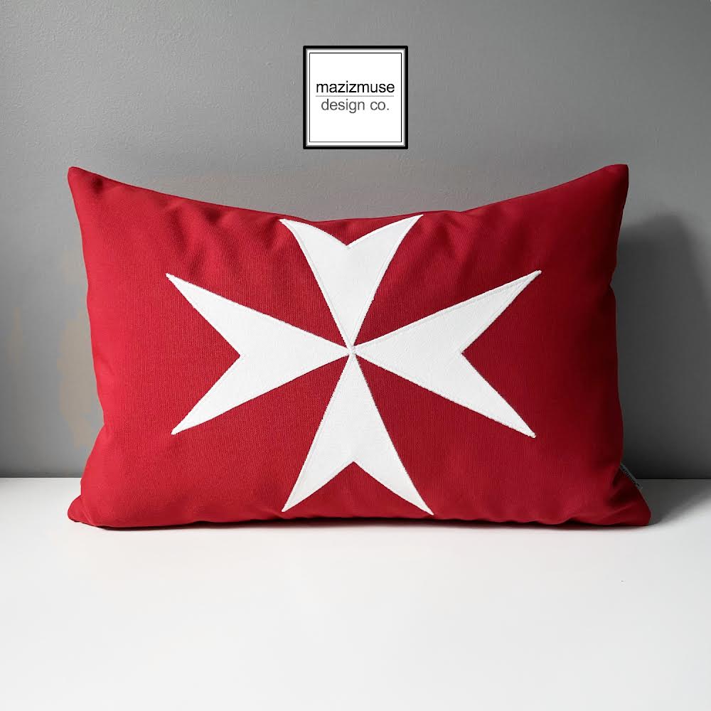 Maltese Flag Sunbrella Cushion Cover, Malta Civic Ensign Flag Pillow Cover by Mazizmuse