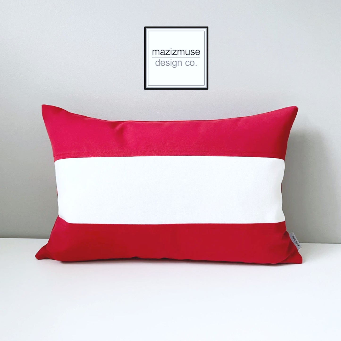 decorative austria flag pillow in red and white sunbrella outdoor fabric by mazizmuse