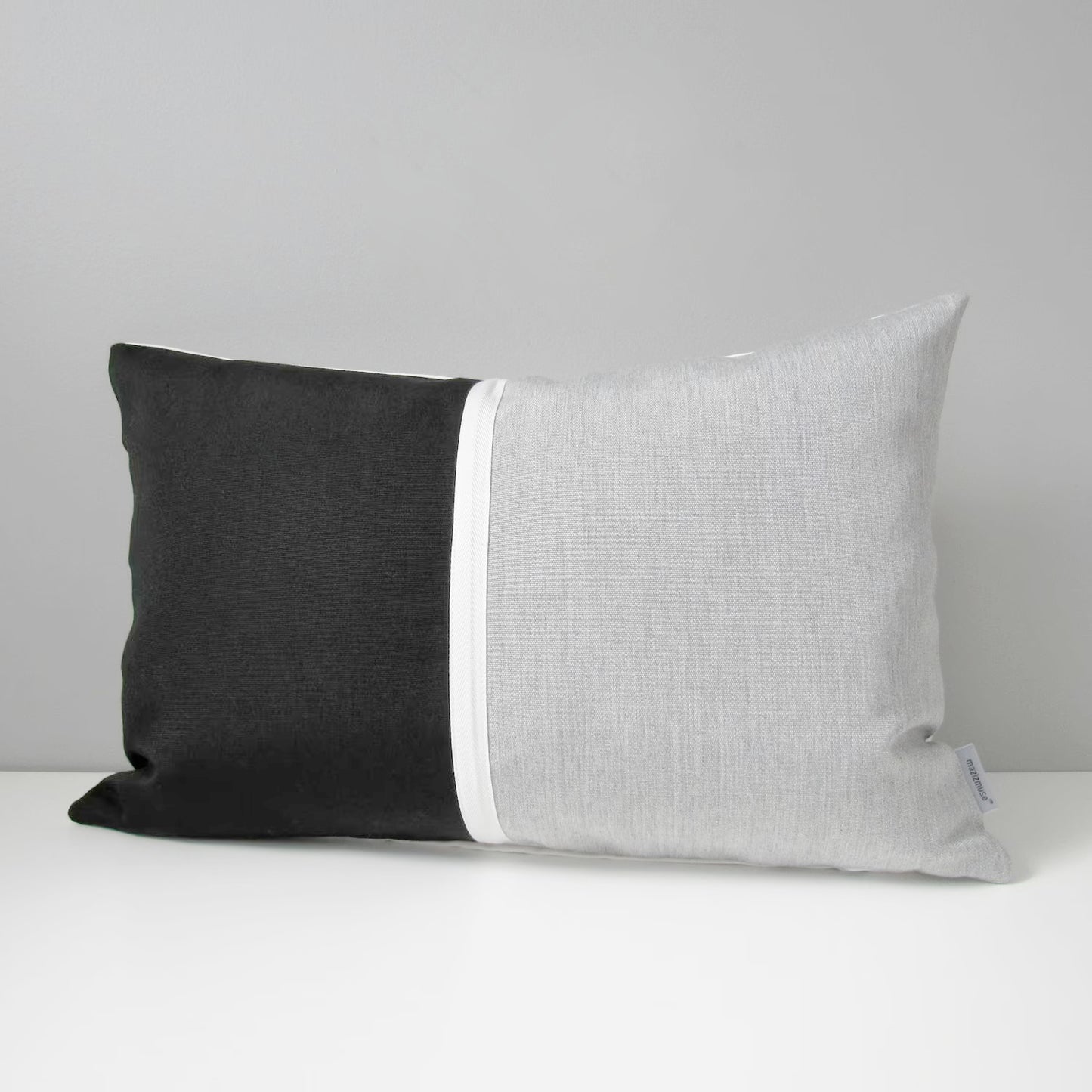 Modern Black & Granite Grey Outdoor Sunbrella Pillow Cover, Color Block Cushion