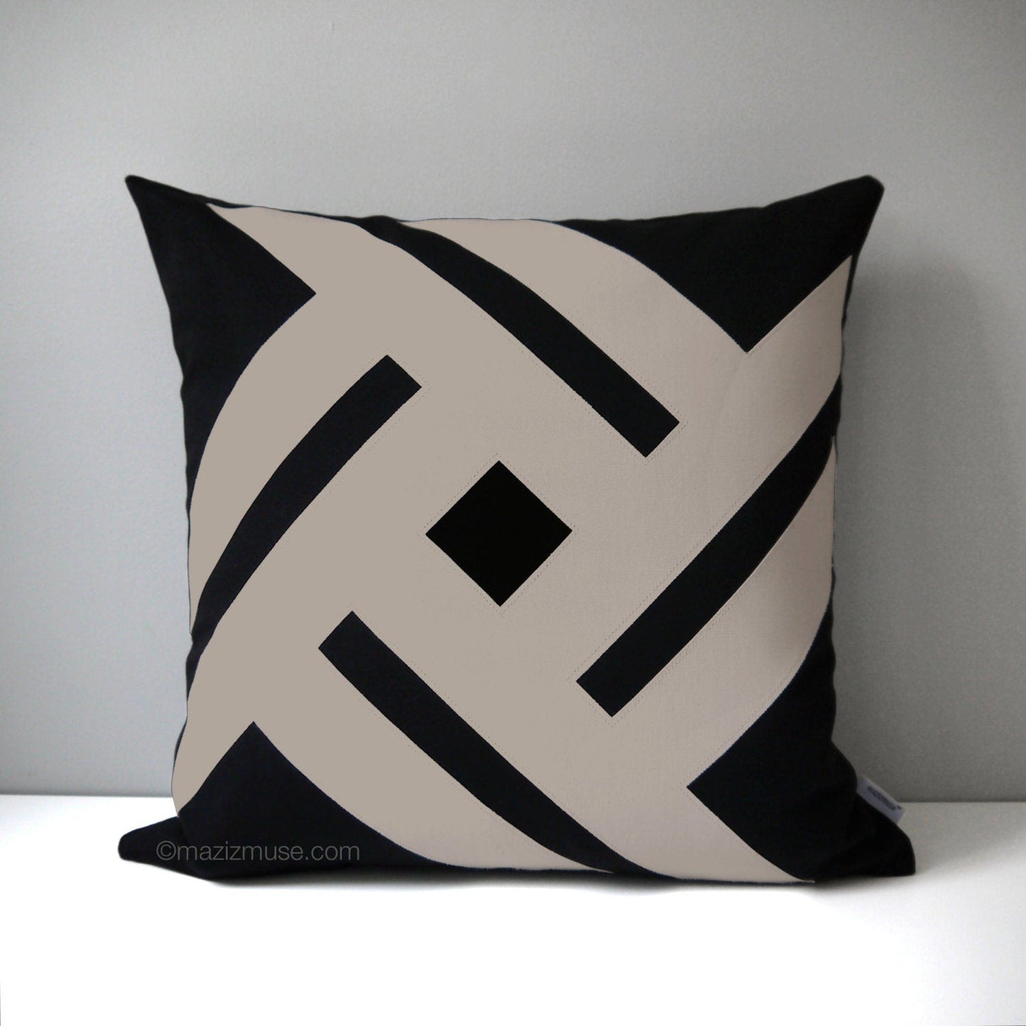 Black & Taupe Outdoor Sunbrella® Pillow Cover, Geometric Cushion Cover