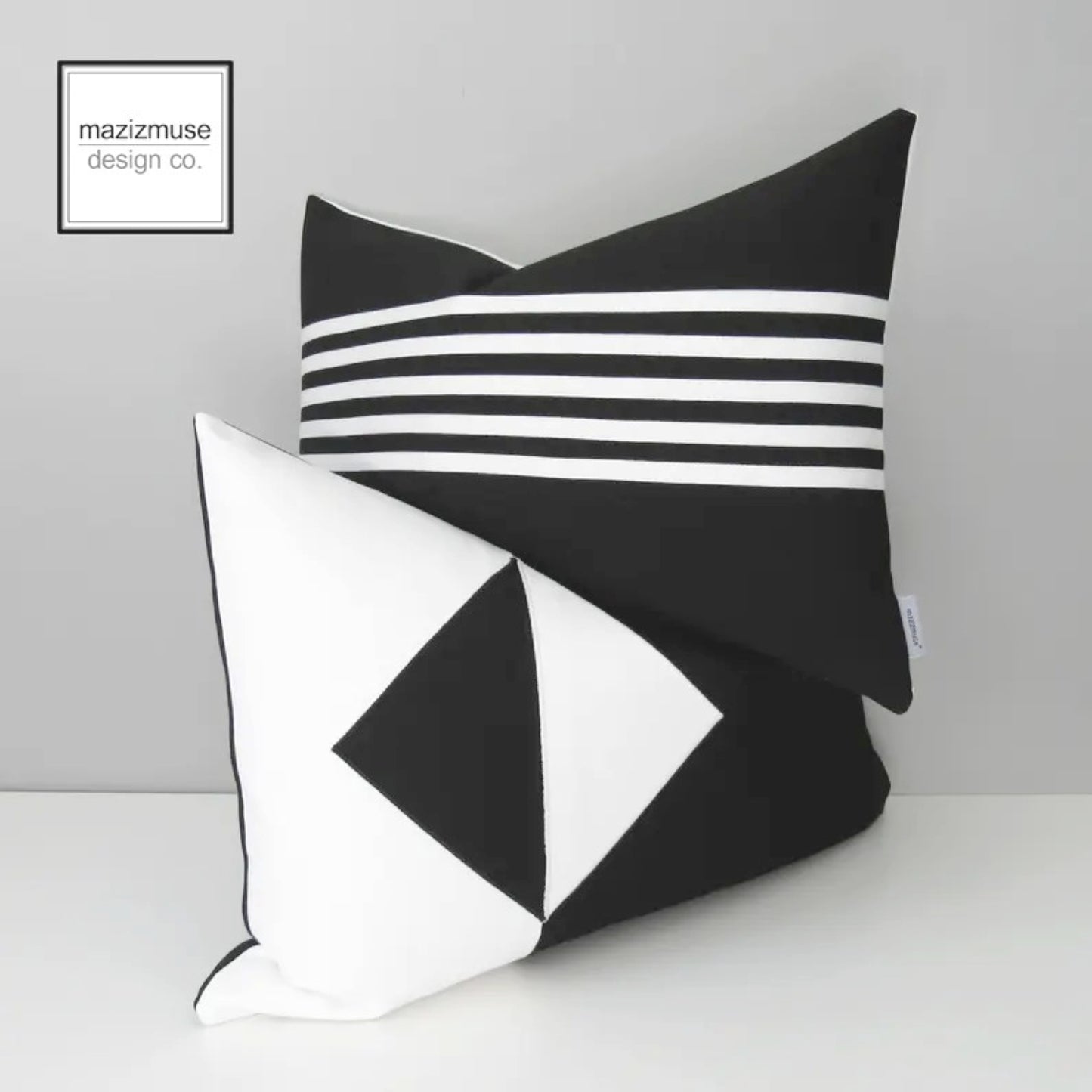 Modern Black & White Geometric Sunbrella Pillow Cover, Outdoor Cushion Cover