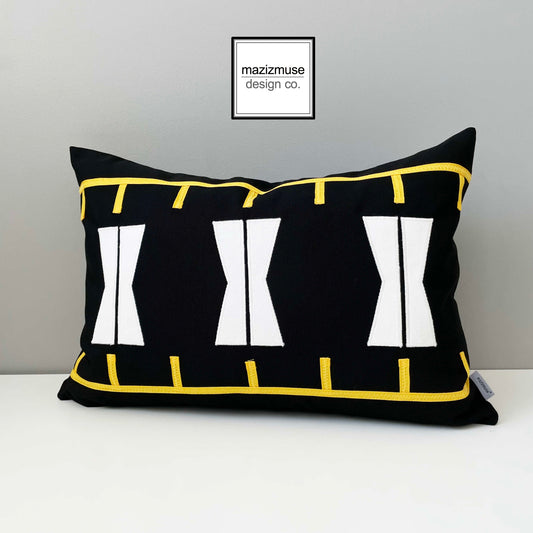 Black, White & Yellow Sunbrella Cushion Cover in Keystone Design