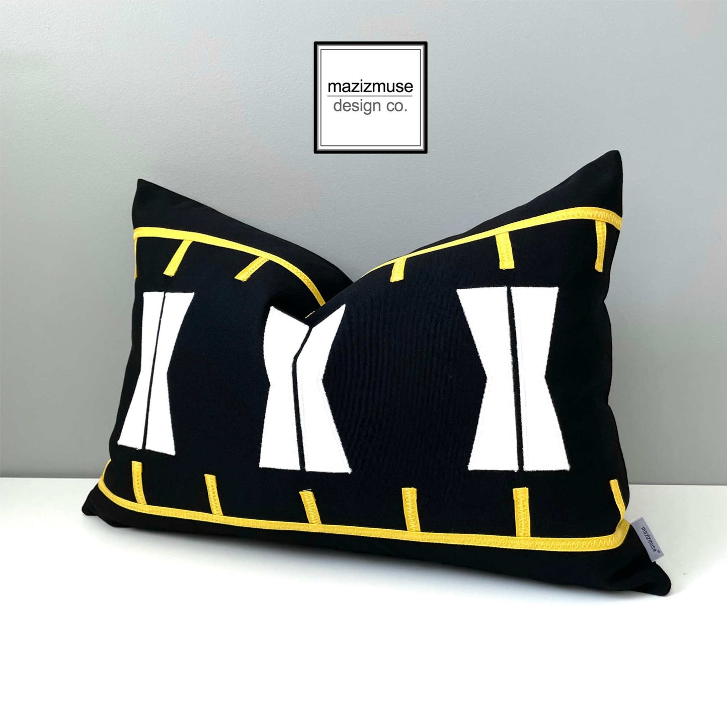 Black, White & Yellow Sunbrella Cushion Cover in Keystone Design