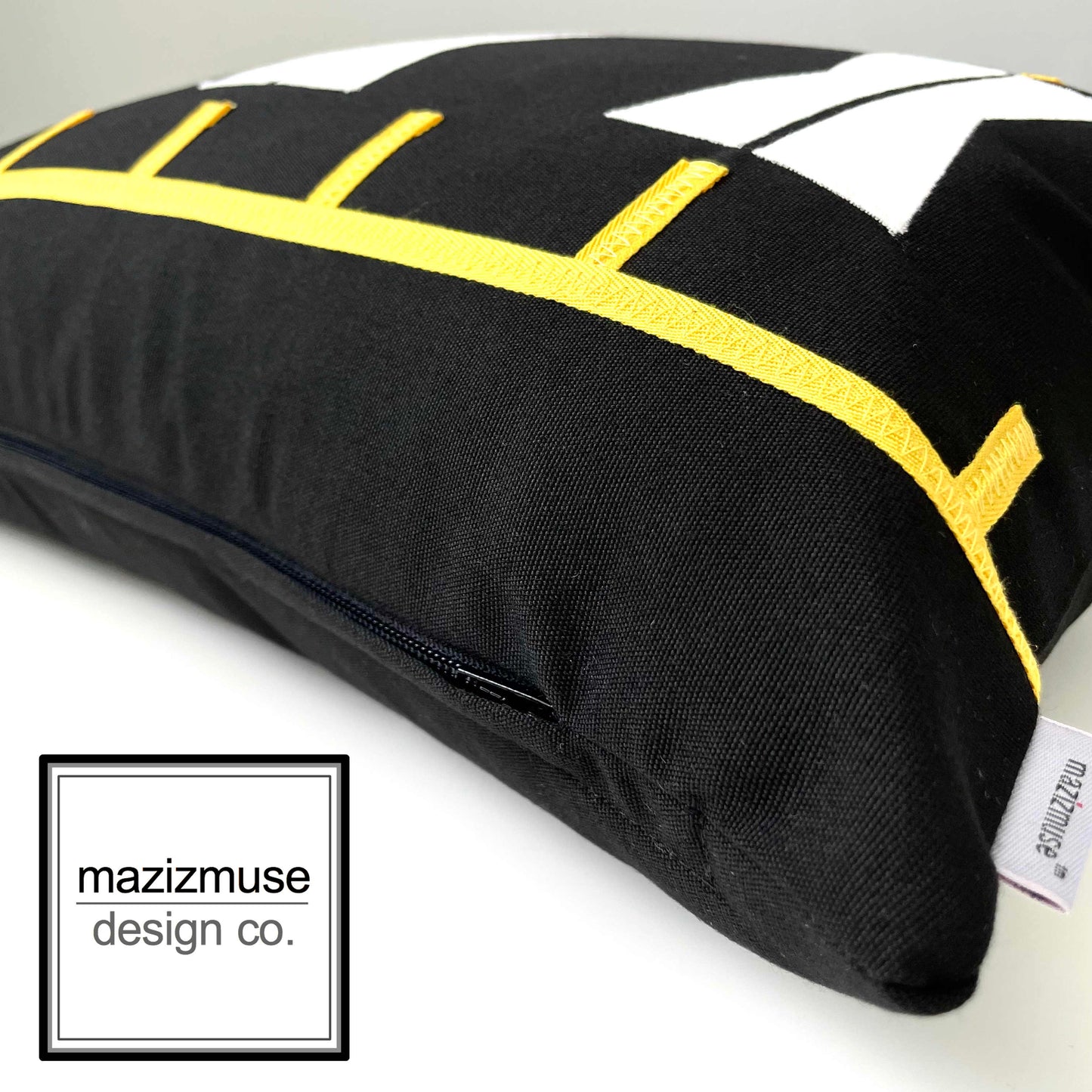 Black, White & Yellow Sunbrella Cushion Cover in Keystone Design