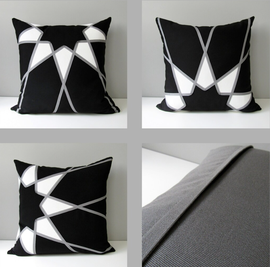 Black & White Sunbrella Cushion Cover in Mandala Design