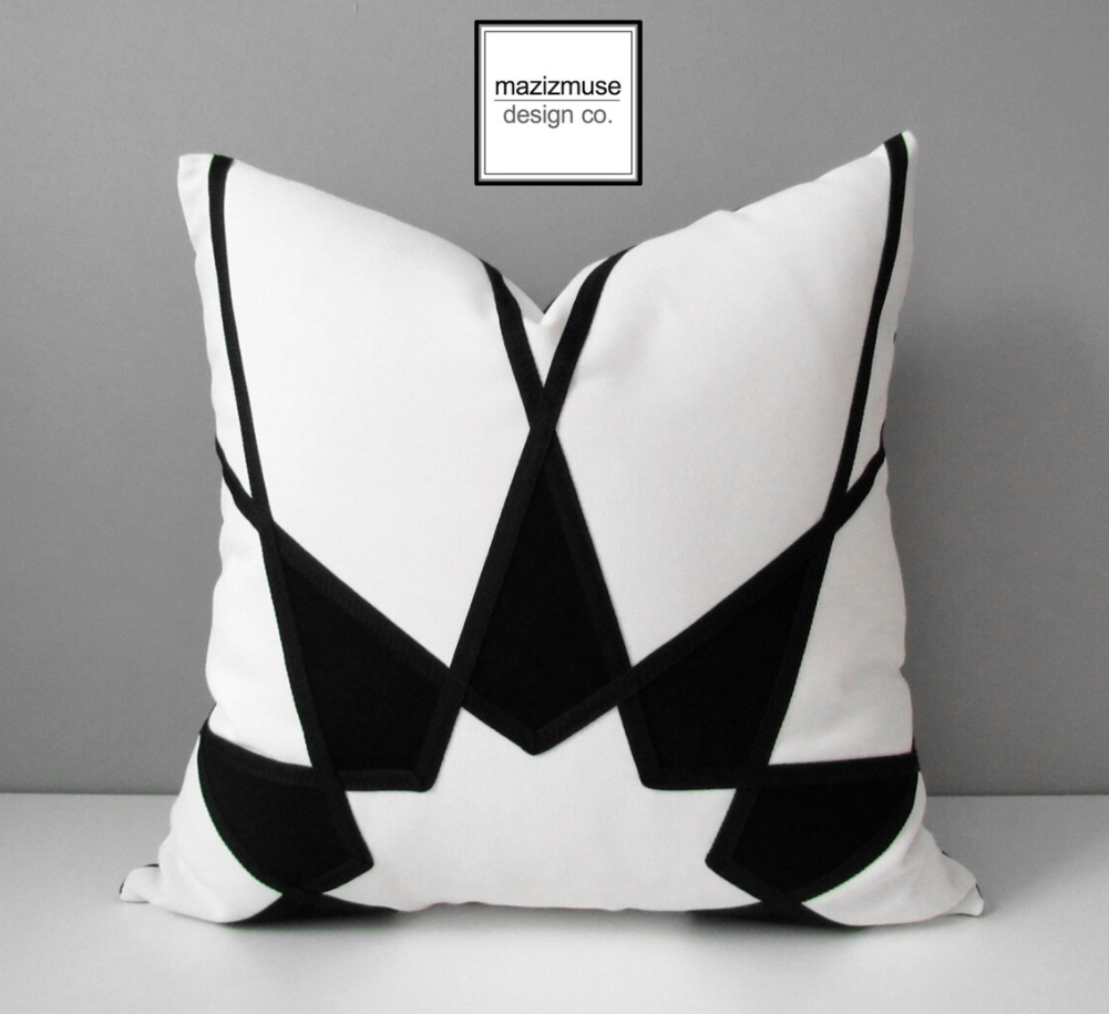 Black & White Sunbrella Cushion Cover in Mandala Design