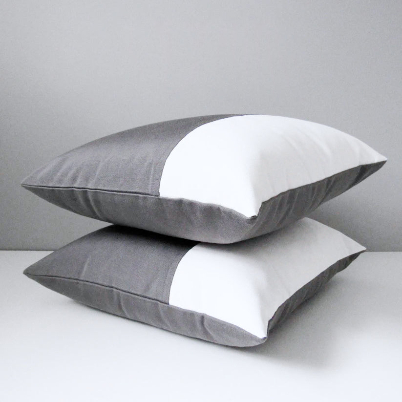 Modern Grey & White Sunbrella® Outdoor Pillow Cover, Charcoal Gray Cushion Cover