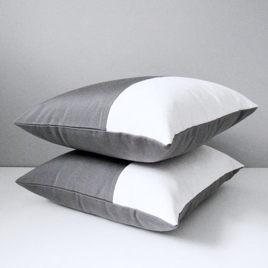 Modern Grey & White Sunbrella® Outdoor Pillow Cover, Charcoal Gray Cushion Cover
