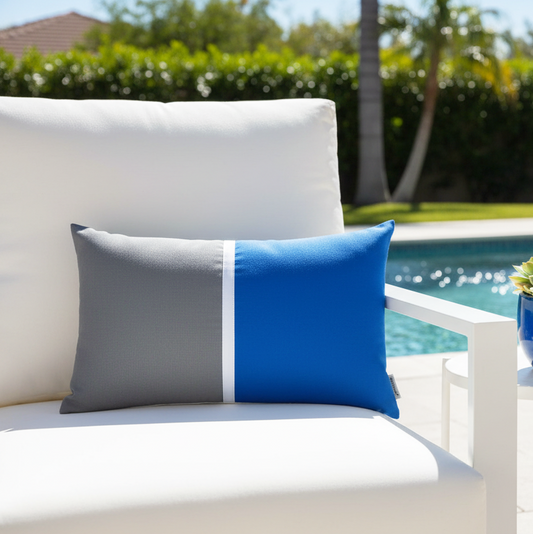 Pacific Blue Sunbrella Outdoor Pillow Cover, Cobalt & Grey Cushion Cover