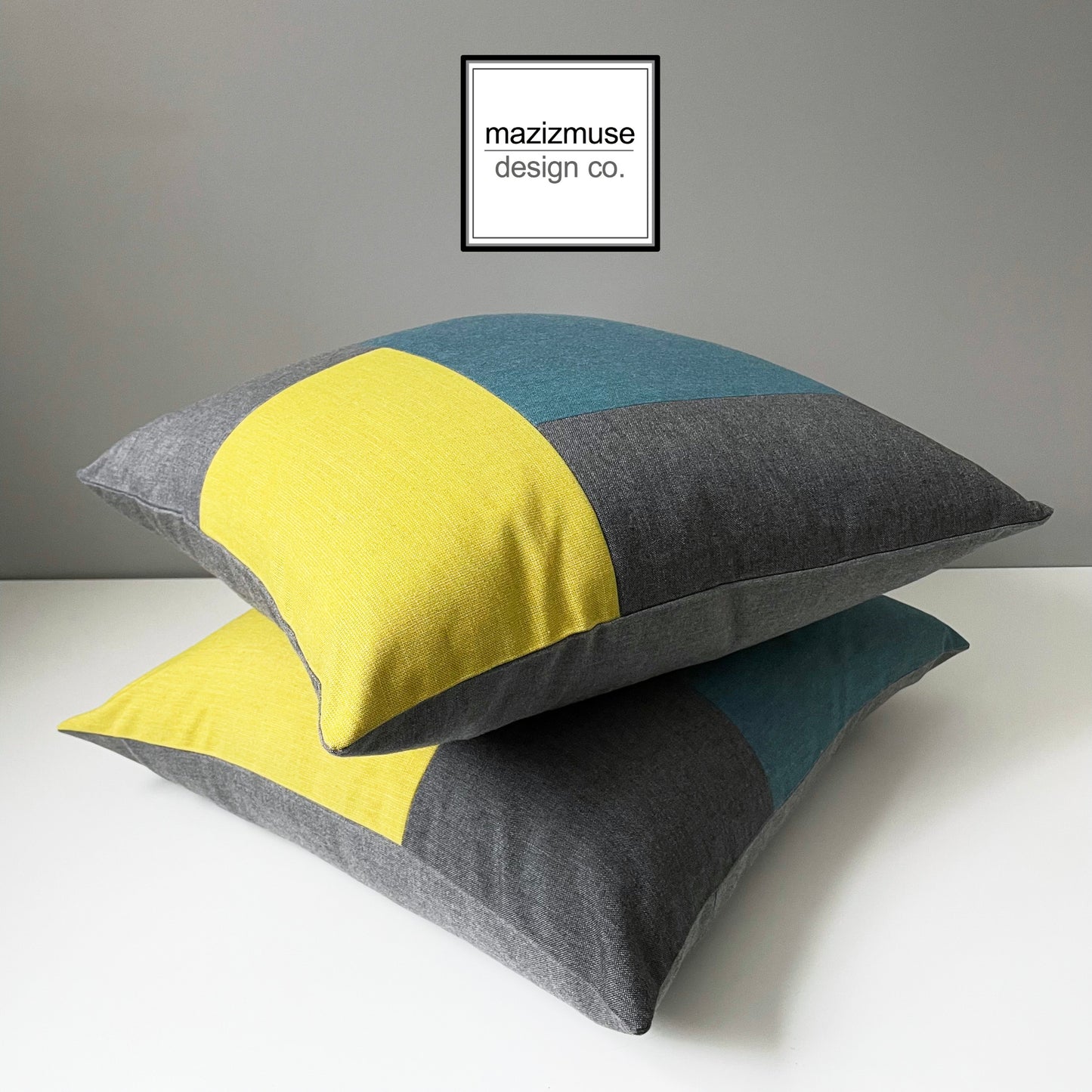 PAIR of Colorful Sunbrella® Outdoor Pillow Covers, Lagoon & Citrus Cushions