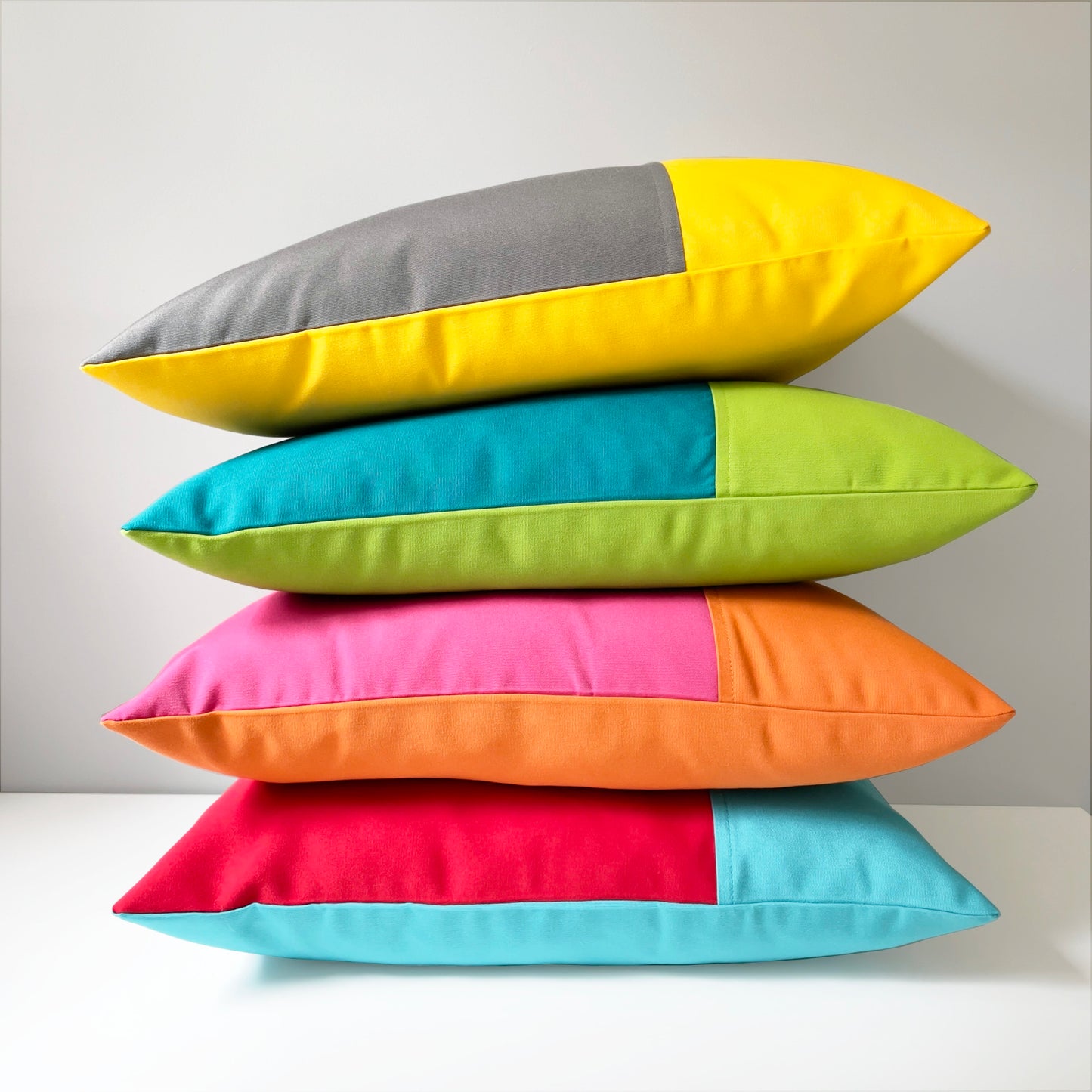Modern Hot Pink & Orange Sunbrella® Outdoor Pillow Cover, Color Block Cushions