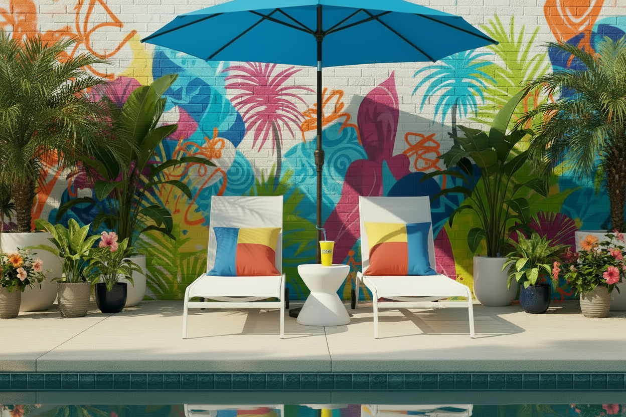 Colorful Sunbrella® Outdoor Pillow Cover in Modern Color-Block Design