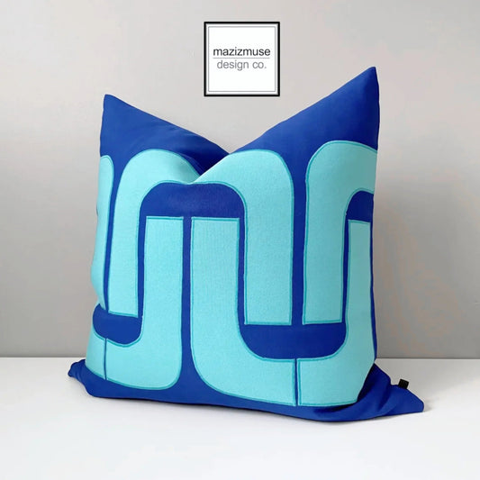 royal blue mod outdoor sunbrela pillow with retro design