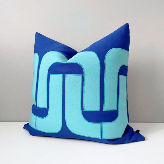 Mid-Century Modern Outdoor Sunbrella Pillow Cover, True Blue & Aruba Cushions