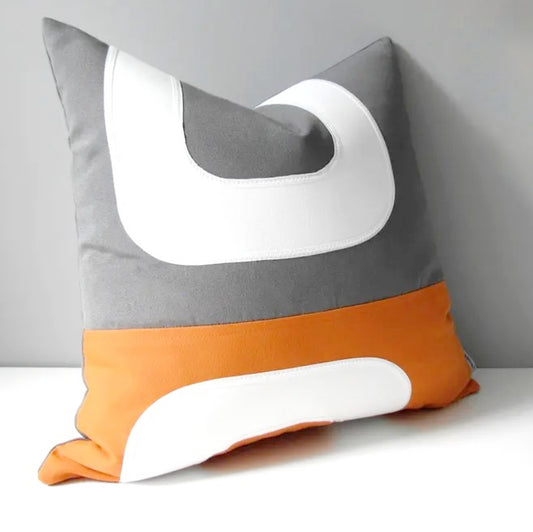 Orange & Grey Outdoor Sunbrella® Cushion Cover, Mid Century Modern Pillow Cover