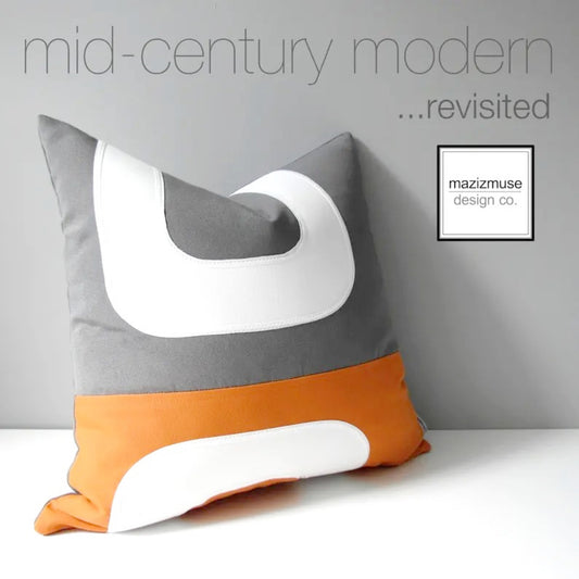 Orange & Grey Outdoor Sunbrella Cushion Cover, Mid Century Modern Pillow Cover