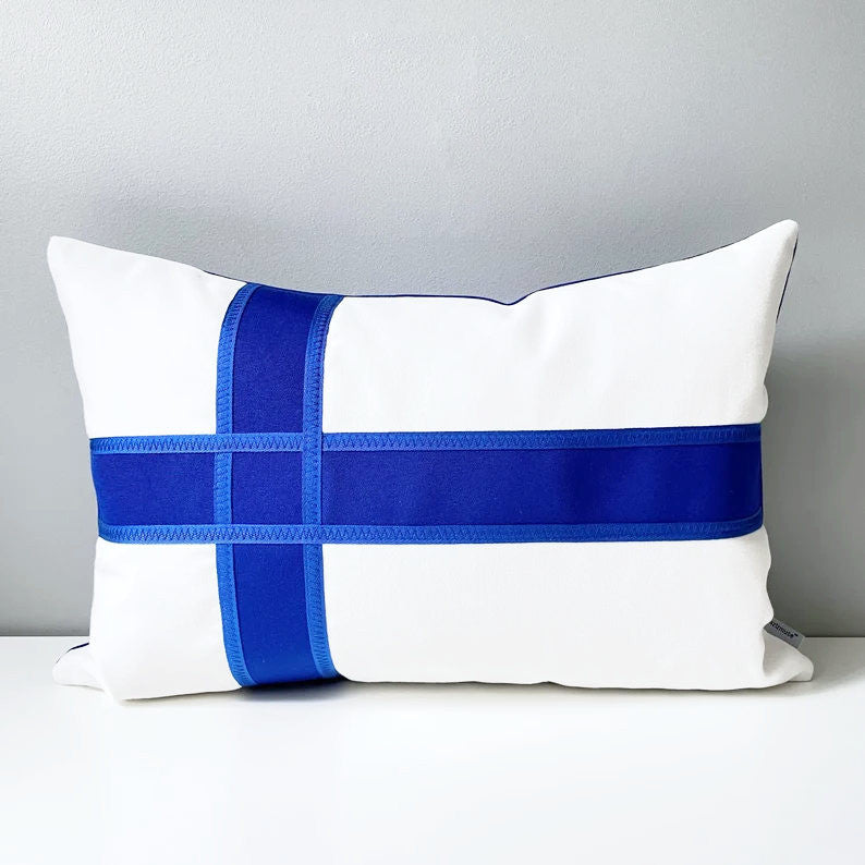 Finland Flag Pillow Cover, Finnish Sunbrella® Outdoor Cushion