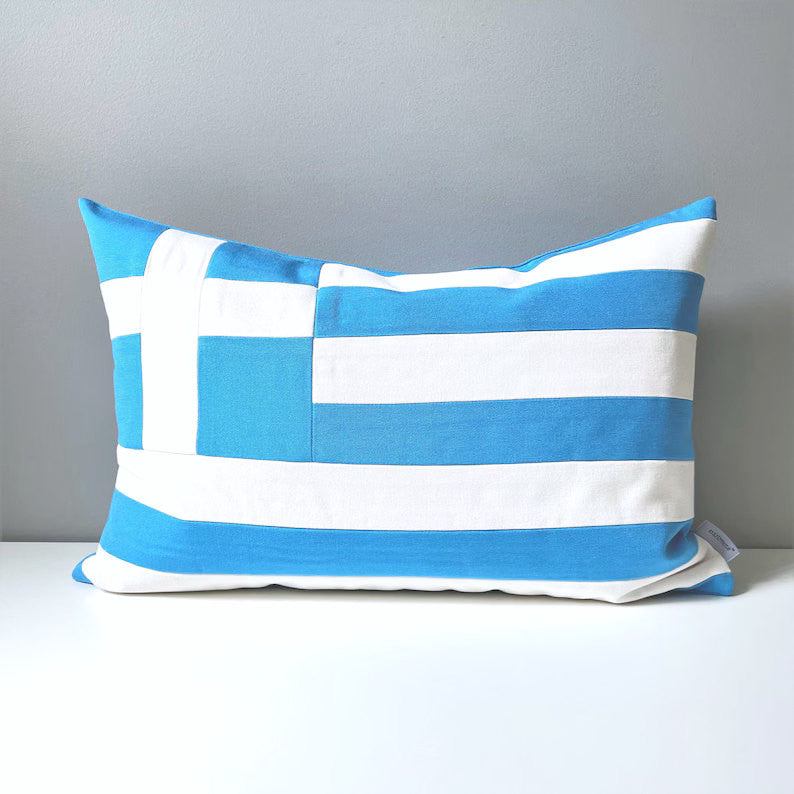 Greek Flag Pillow Cover, Greece Outdoor Sunbrella® Cushion