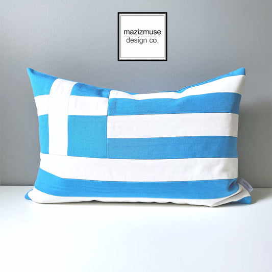 Greek Flag Pillow Cover, Greece Outdoor Sunbrella Cushion