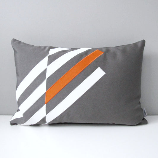 Grey & Tuscan Orange Sunbrella® Outdoor Pillow Cover, Geometric Cushions