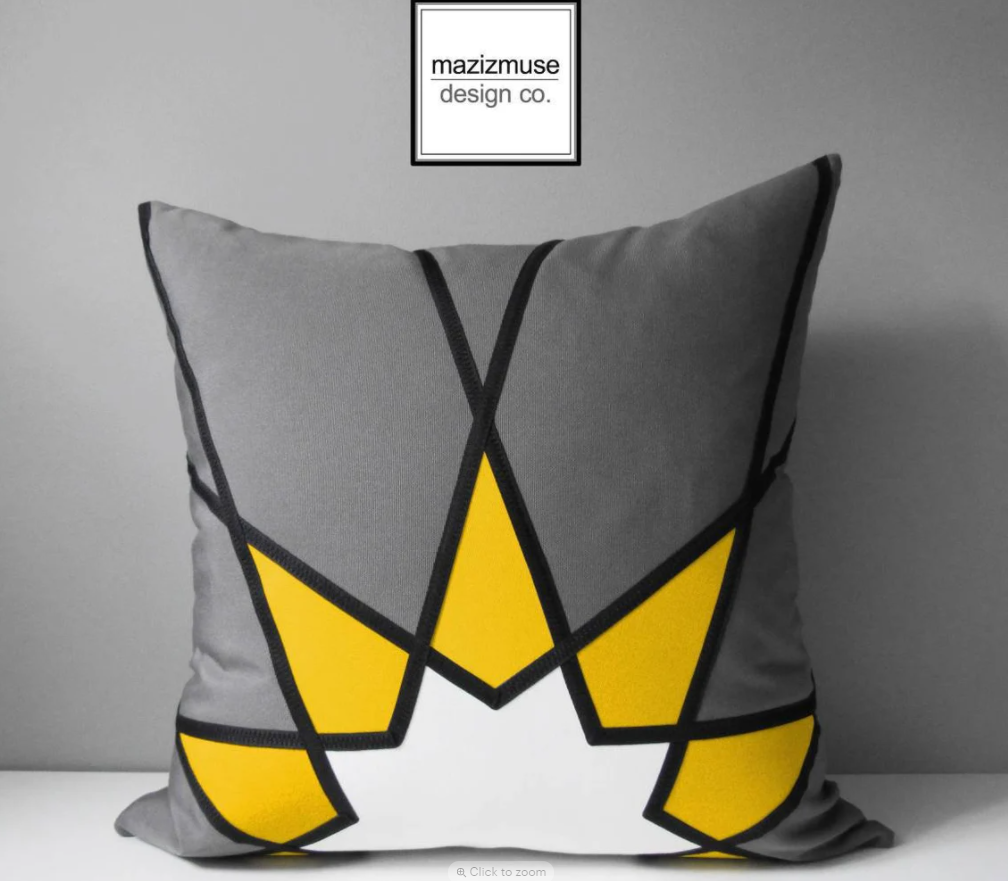 Geometric Grey & Orange Outdoor Sunbrella Pillow Cover with Mandala