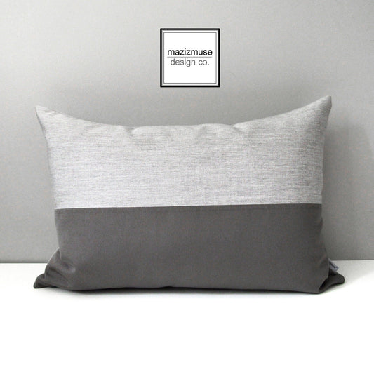 Light & Dark Grey Sunbrella Outdoor Pillow Cover, Decorative Cushion Cover