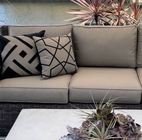 Black & Taupe Outdoor Cushion Cover, Geometric Sunbrella Pillow Cover