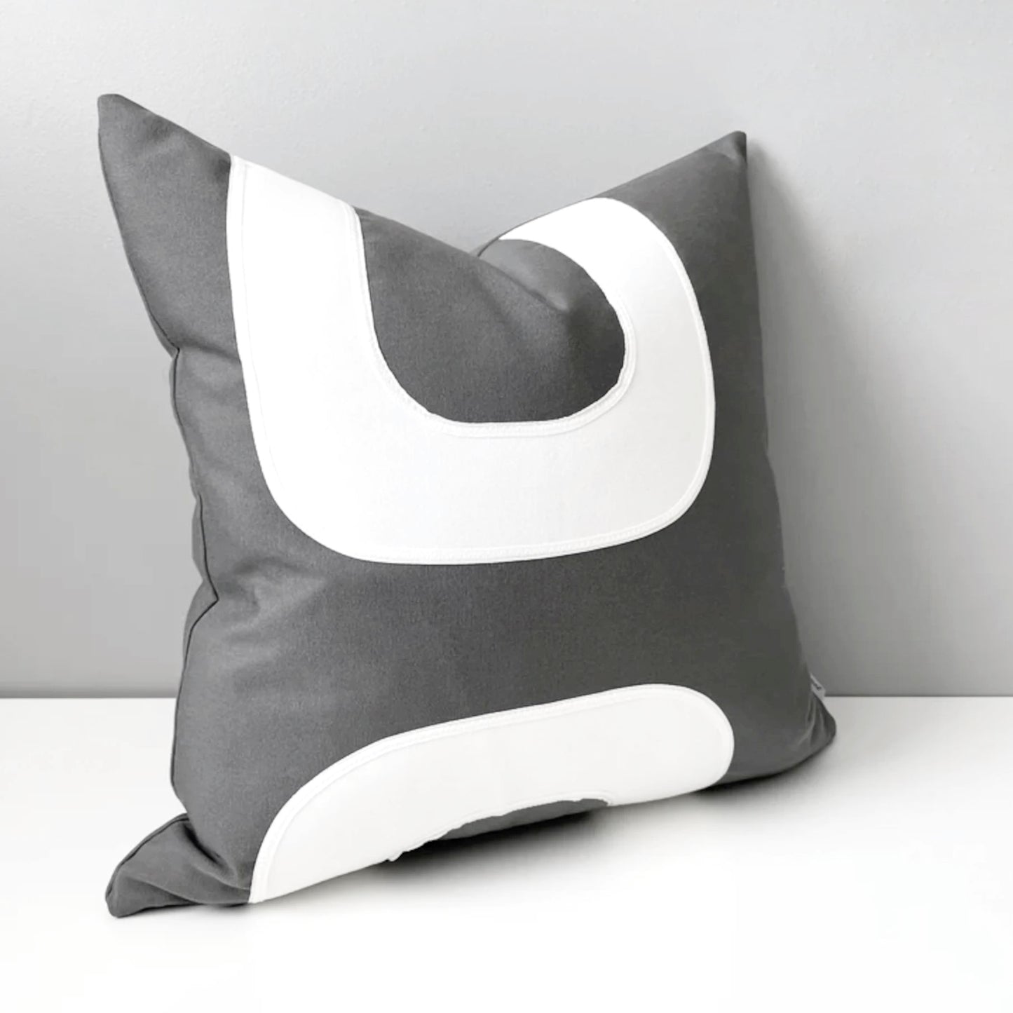Charcoal Grey & White Sunbrella® Outdoor Pillow Cover, Mid Century Modern Cushion Cover