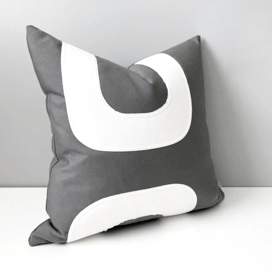 Charcoal Grey & White Sunbrella® Outdoor Pillow Cover, Mid Century Modern Cushion Cover
