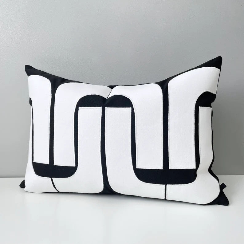 Black & White Sunbrella Outdoor Pillow Cover, Mid Century Modern Cushion Cover