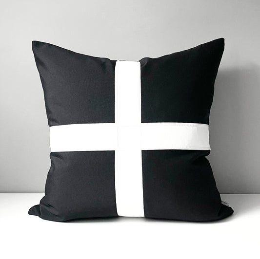 Modern Black & White Outdoor Sunbrella® Pillow Cover, Cornwall Cushion