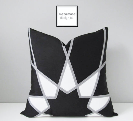 Black & White Sunbrella Cushion Cover in Mandala Design