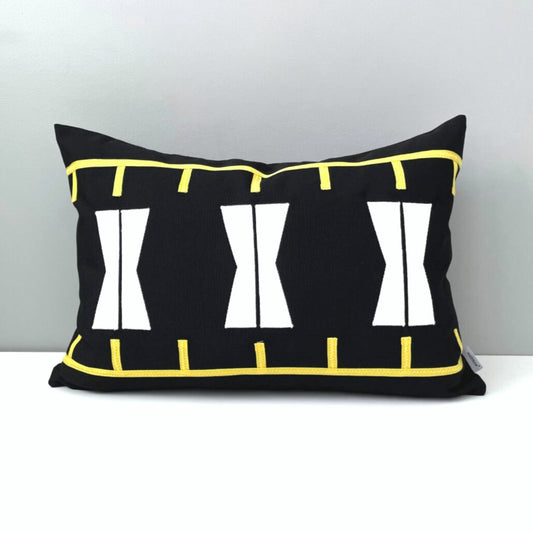 Geometric Sunbrella® Outdoor Pillow Cover, Black & White Keystone Cushion Cover